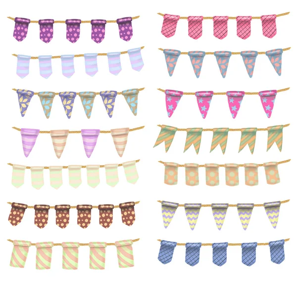 Collection Colored Hanging Flags Hand Drawn Isolated White Background — ストック写真
