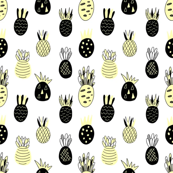 Sömlöst Mönster Svarta Och Gula Abstrakta Ananas Vektorillustration — Stock vektor