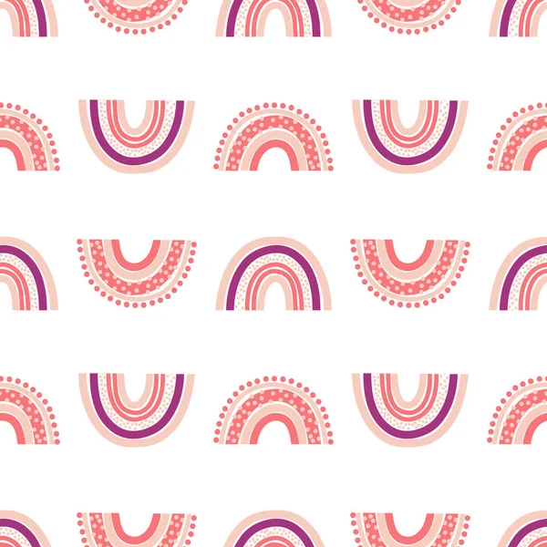 Seamless Pattern Hand Drawn Rainbow Pink Purple Colors White Background — Stock Vector