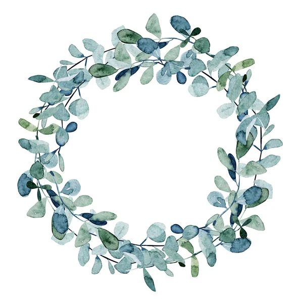 Wreath Watercolor Eucalyptus Branches Hand Drawn White Background — Stock Photo, Image