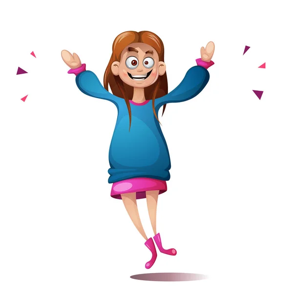 Jump Cartoon Girl. niedliche, lustige Illustration. — Stockvektor