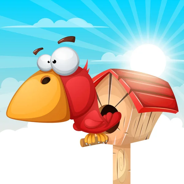 Tegneserie birdhouse illustration. Cloud landskab . – Stock-vektor