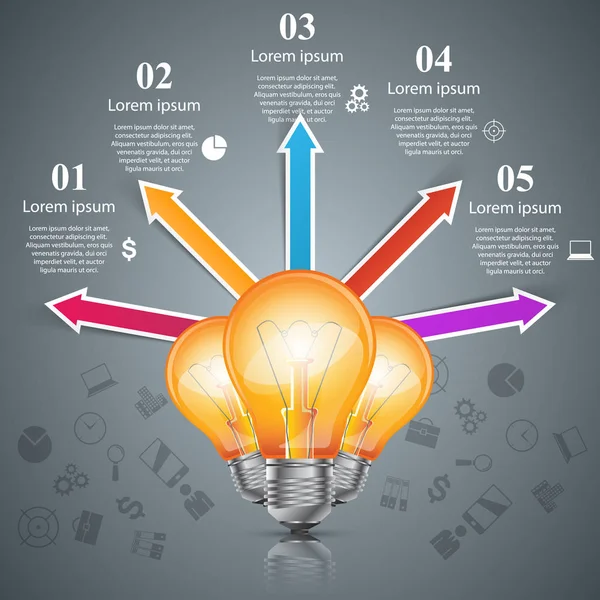 Pictogram van de batterij en de lamp op de grijze achtergrond. — Stockvector