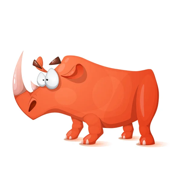 滑稽, 可爱, 疯狂的卡通人物犀牛 — 图库矢量图片