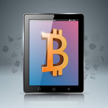 Akıllı telefon, tablet, dijital, bitcoin simgesi