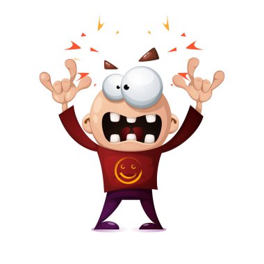 Komik, Sevimli, çılgın karikatür sallamak adam.