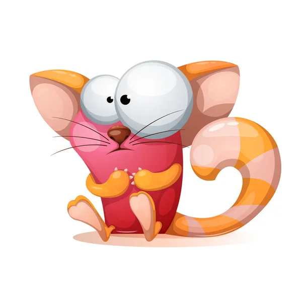 Divertido, lindo, personajes de dibujos animados locos gato . — Vector de stock