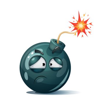 Cute, komik, crazy - çizgi film bomba karakteri. Melankoli gülen.