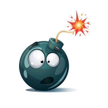 Cute, komik, crazy - çizgi film bomba karakteri.