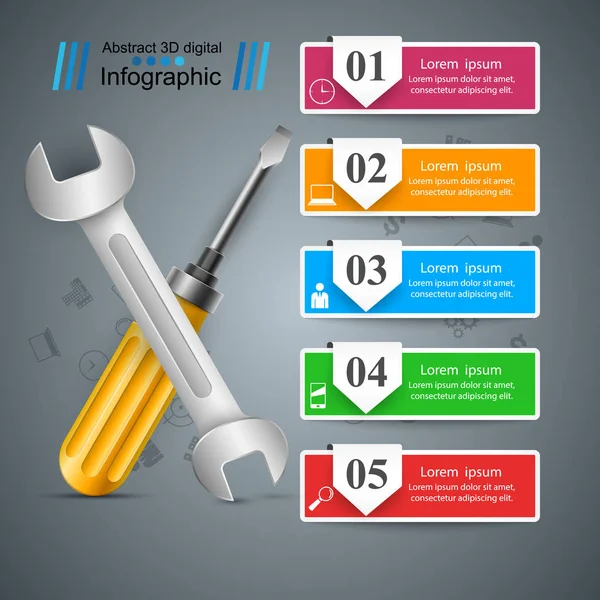 Chave, chave de fenda, ícone de reparo. Infográfico de negócios . — Vetor de Stock