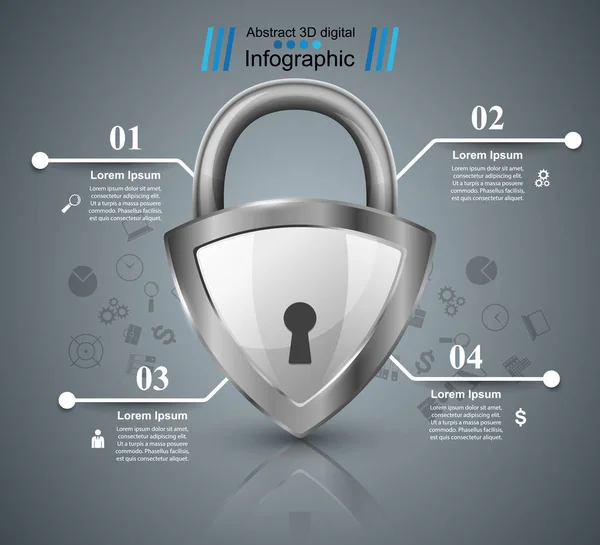 Chiave, icona del lucchetto. Infografica aziendale . — Vettoriale Stock