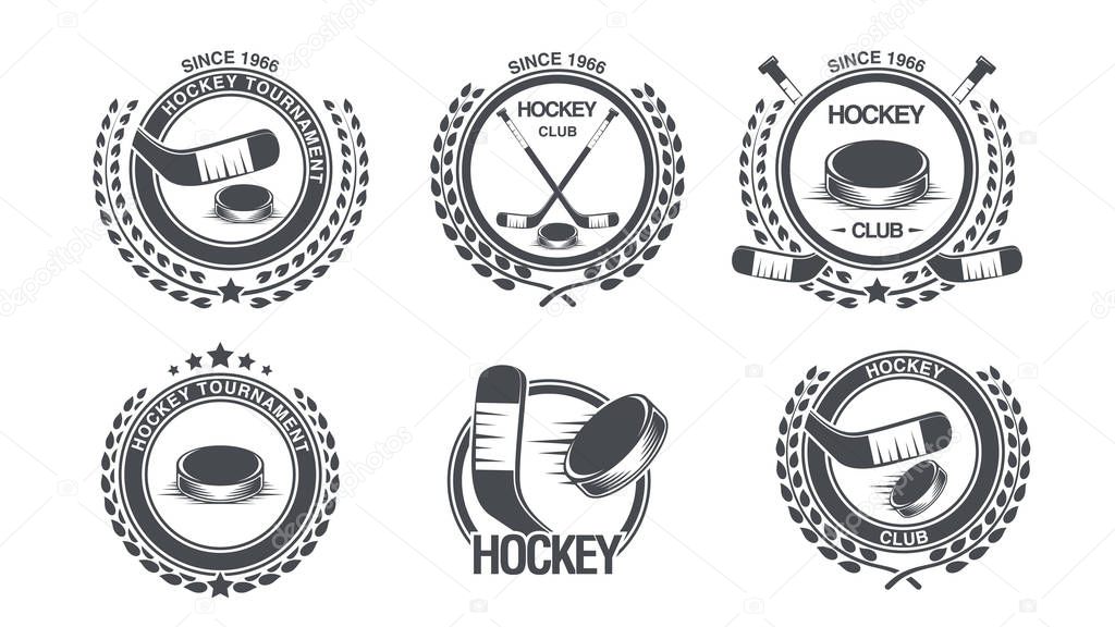 Set hockey icon. Old style logo.