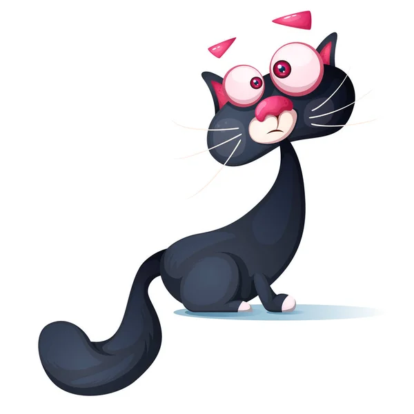 Drôle mignon, fou chat dessin animé illustration . — Image vectorielle