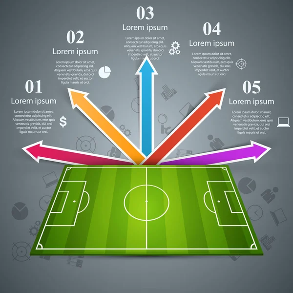 Fútbol, campo de fútbol. Deporte, infografía del juego . — Archivo Imágenes Vectoriales