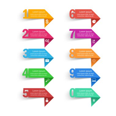 Infographic renk kağıt tasarımı. 10 bileşen listesi.