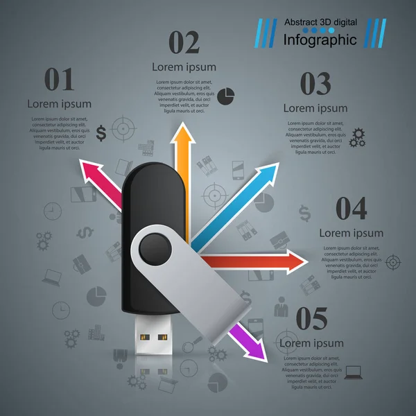 Flash USB - negocio flechas infografía . — Archivo Imágenes Vectoriales