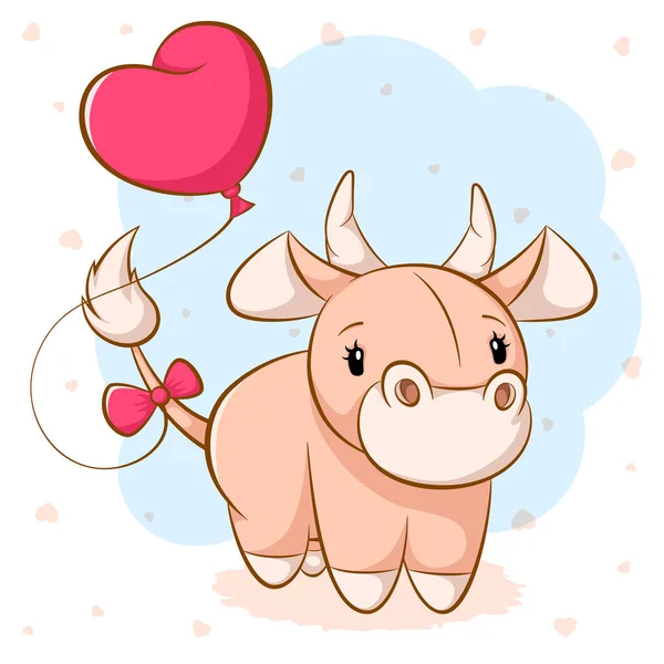 Roztomilý kráva kreslené s růžový. — Stockový vektor