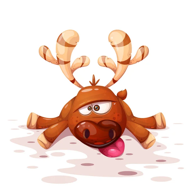 Cute, funny, crazy cartoon deer illustration. — Stock Vector