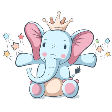 Şirin, gülünç fil karakter. T-shirt üzerine baskı için resimler.