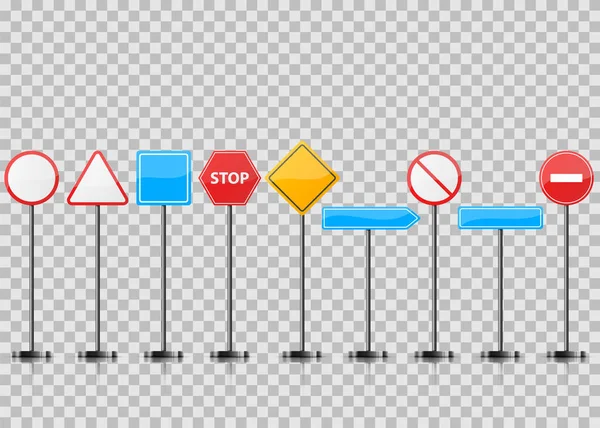 Placez un panneau routier réaliste. Stop, cercle, triangle . — Image vectorielle