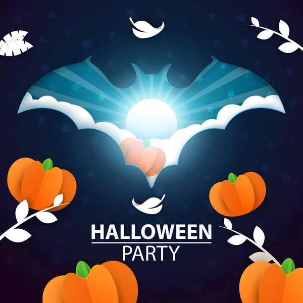 Ilustrace Halloween. Kreslený papírové dýně a bat. — Stockový vektor