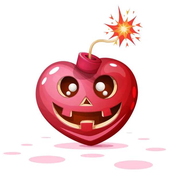 Horror, fear, halloween illustration. Heart, pumpkin, bomb cartoon characters. — Stock Vector