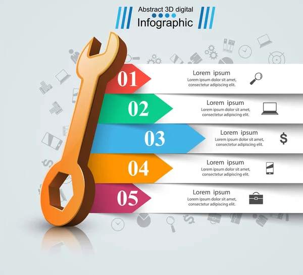 Skiftnyckel, skruv, reparation ikon. Business infographic. — Stock vektor