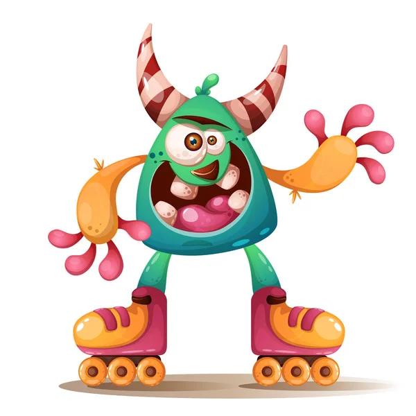 Crtoon monster characters. Roller skate illustration. — Stock Vector