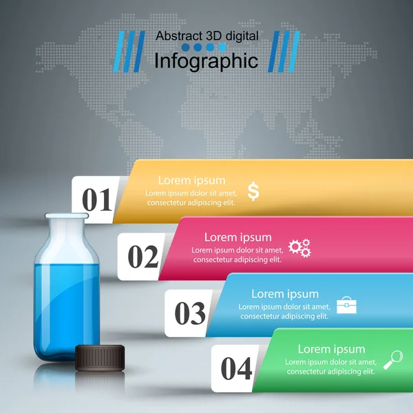 Infografías médicas. Botella con receta. Negocios Infografías estilo origami Ilustración vectorial . — Vector de stock