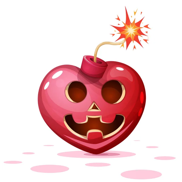 Horror, miedo, ilustración de Halloween. Corazón, calabaza, personajes de dibujos animados bomba . — Vector de stock