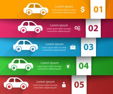 Şablon ve pazarlama yol Infographic tasarım simgeler. Araba simgesi.