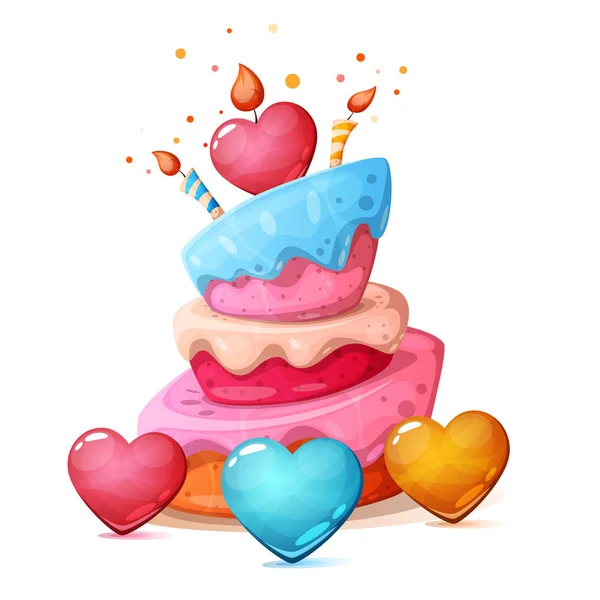 Buon compleanno, cuore, illustrazione torta . — Vettoriale Stock