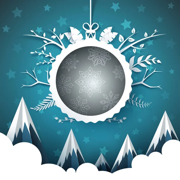 Feliz año nuevo, Feliz bola de Navidad - ilustración de invierno. Paisaje de invierno . — Archivo Imágenes Vectoriales