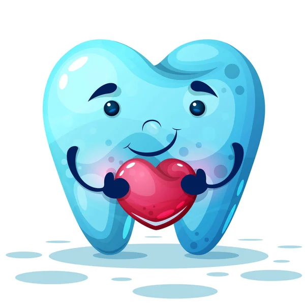 Schattige cartoon tand met roze hart — Stockvector