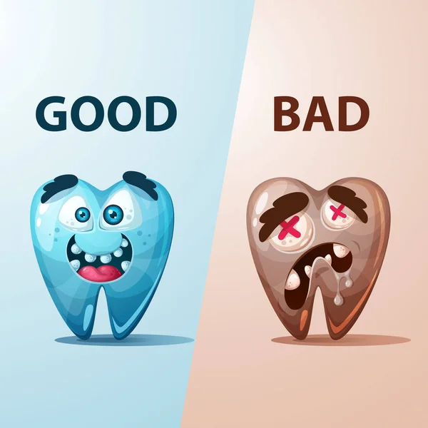 Illustratie van de goede en slechte tand. — Stockvector