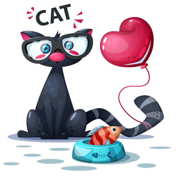 Balık ve hava balon ile şirin kedi.