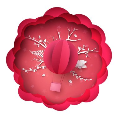 Pembe kağıt manzara. Hava Balon illüstrasyon.