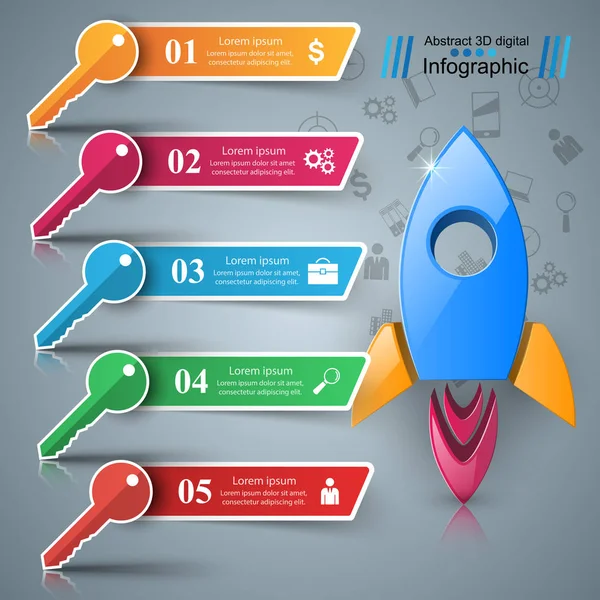 Raket, belangrijke - 3d zakelijke infographic. — Stockvector