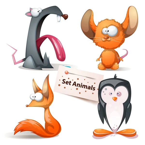 Rata, ratón, zorro, pingüino - animales de la serie — Vector de stock