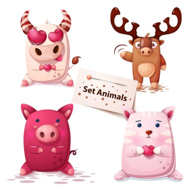 İnek, geyik, domuz, kedi - set hayvanlar.