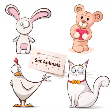 Tavşan, tavuk, ayı, kedi - set hayvanlar.