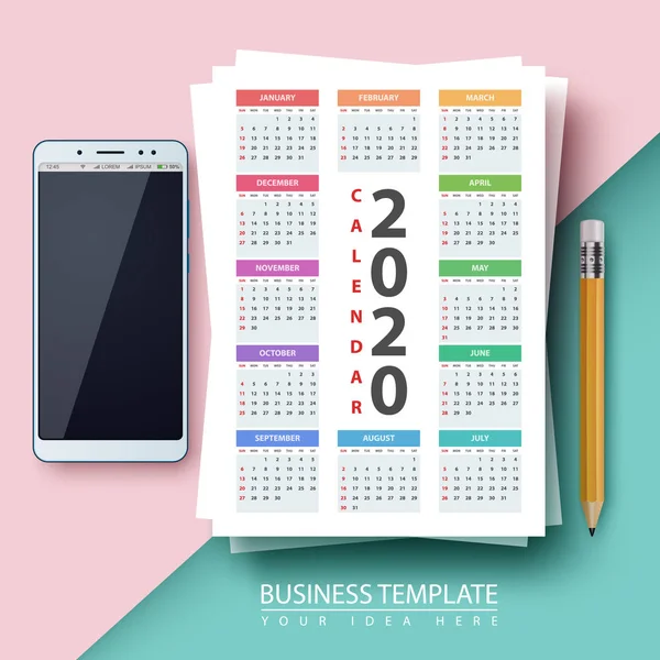 Календар 2020 року. Бізнес-шаблон . — стоковий вектор