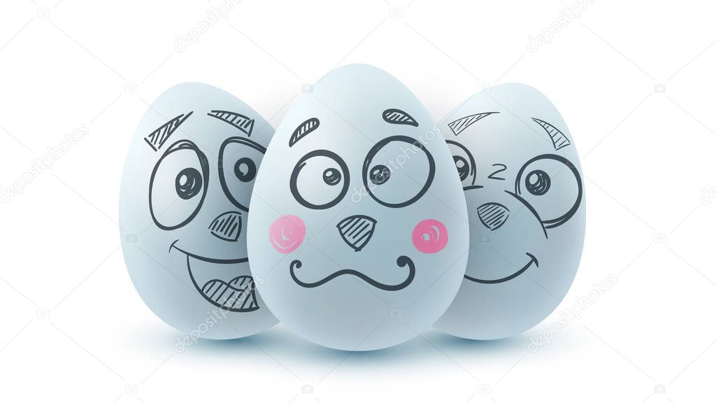 Happy easter. Three egg on the white background.