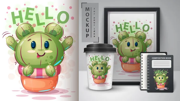 Cactus de oso - maqueta para su idea — Vector de stock