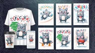 Set sevimli hayvanlar poster ve merchandising.