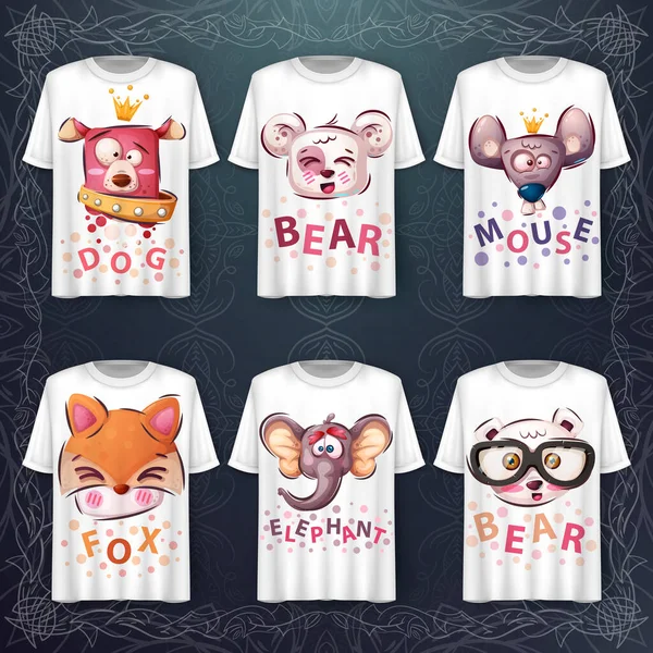 Set lindo animales cabeza - idea para imprimir camiseta — Archivo Imágenes Vectoriales