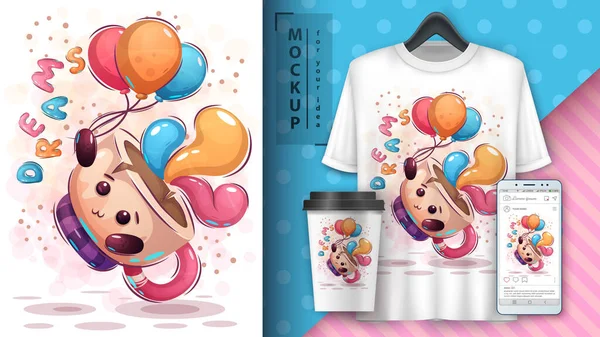 Fly cup airballoon plakát a merchandising — Stockový vektor