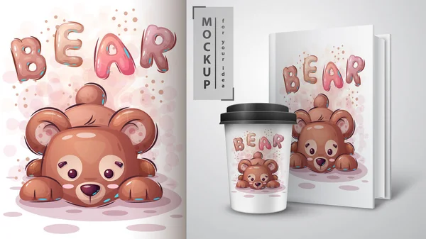 Αφίσα αρκουδάκι και merchandising. — Διανυσματικό Αρχείο