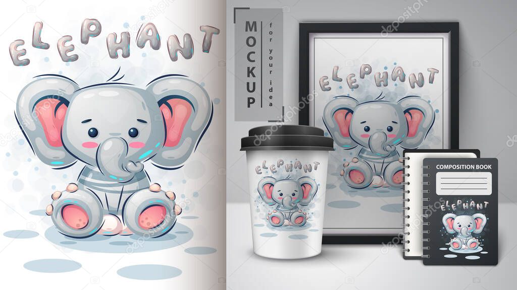 Cute elephant poster and merchandising.