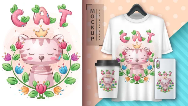 Princesa gato - cartel y merchandising. — Archivo Imágenes Vectoriales